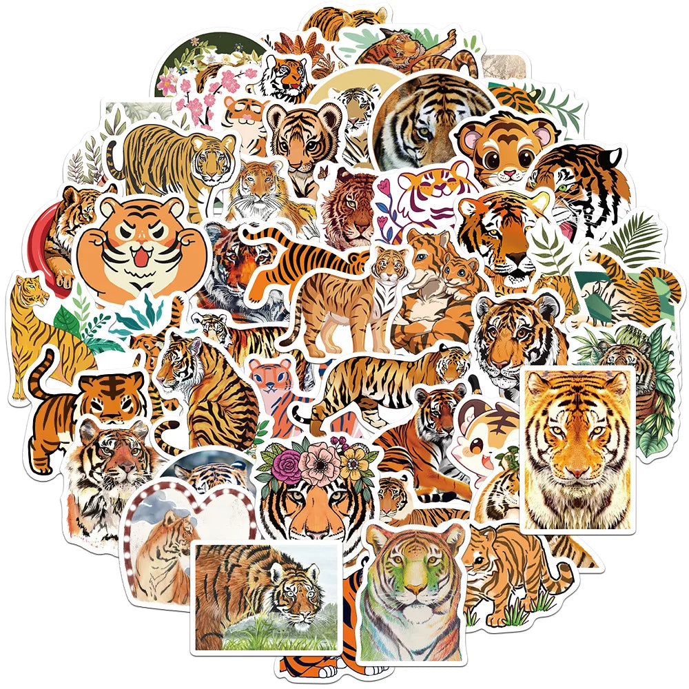 Cute Tiger Animal Stickers for Suitcase, Skateboard, Laptop, Phone - 10/30/50Pcs (ONLINE ORDER ONLY)