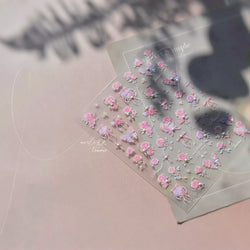 Pink Rose Flower Rambler Heart Bowknot Butterfly Shiny Soft Relief Adhesive Nail Art Stickers Romantic Spring 3D Manicure Decals (ONLINE ORDER ONLY)