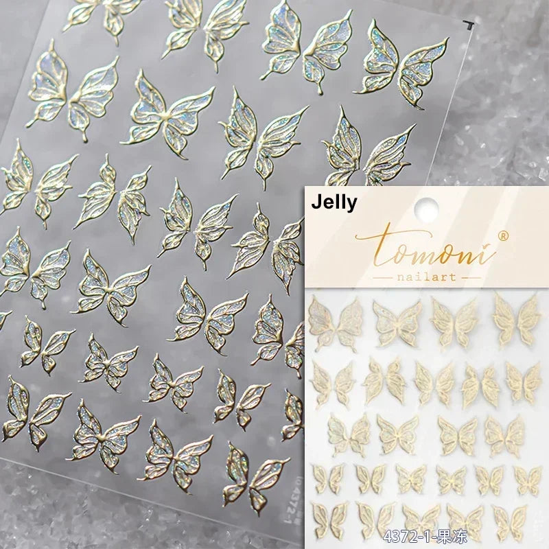 Butterfly Rose Laser Jelly Hot Stamping Lace Letter Flower Love Heart Bowknot 5D Self Adhesive Nail Art Stickers Manicure Decals (ONLINE ORDER ONLY)