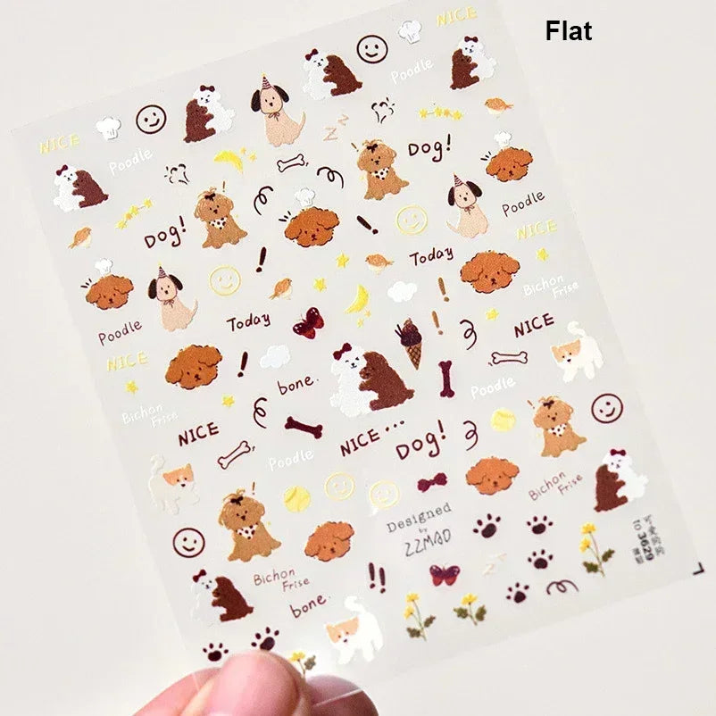 Cute Mango Dog Puppy Bear Bichon Blueberries Strawberry Cake Fruit Juice Desserts Corgi Adhesive Nail Art Sticker Manicure Decal (Online Order Only)