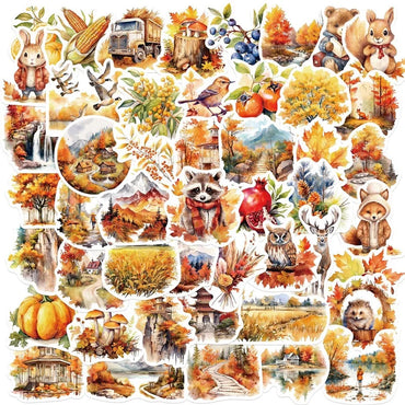 10/30/50PCS Cute Autumn Harvest Decoration Scrapbooking Colorful PVC Sticker Aesthetic Stationery School Supplies for Kids (ONLINE ORDER ONLY)