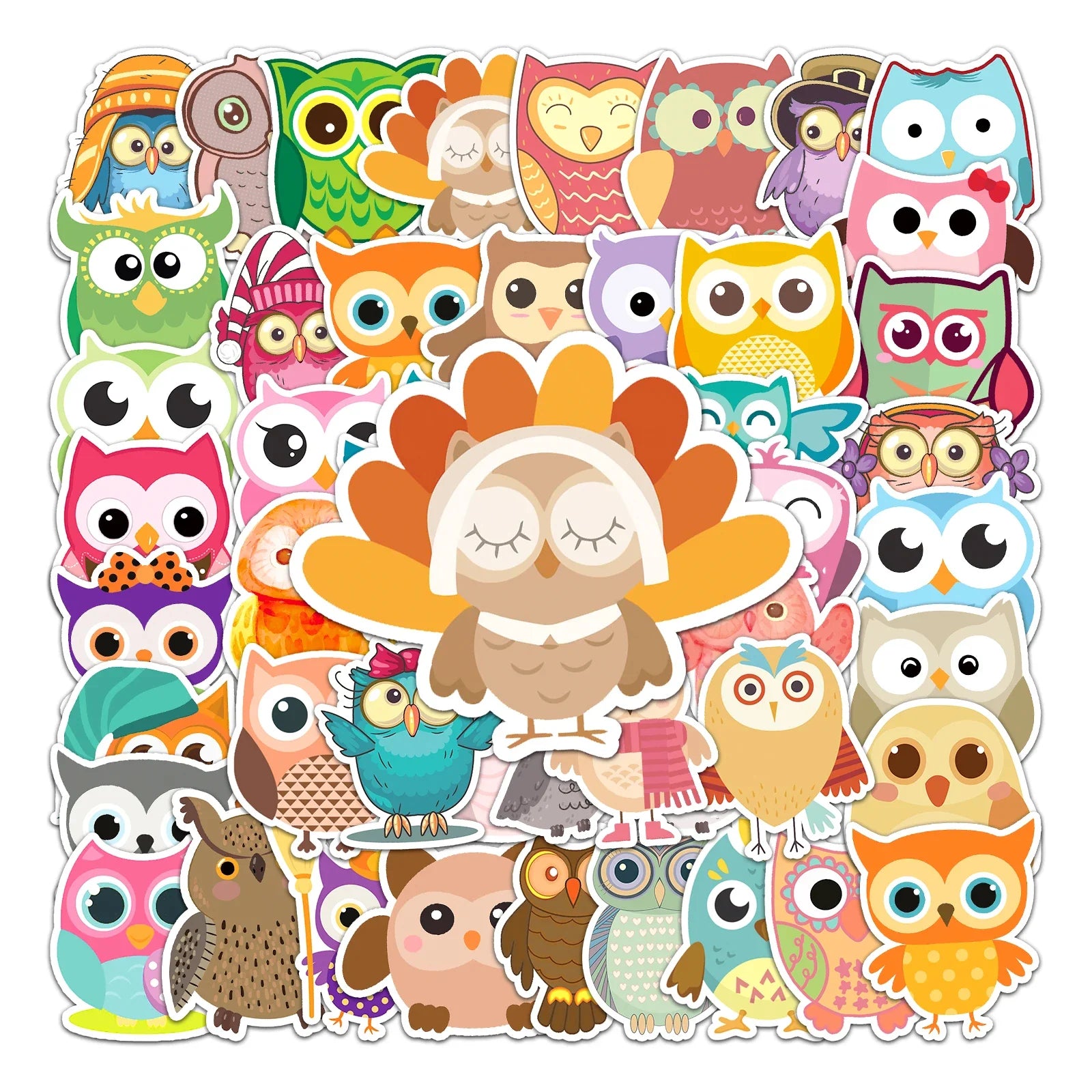 50Pcs Cute Owl Waterproof Stickers for Skateboards and Home Decor (Online Order Only)