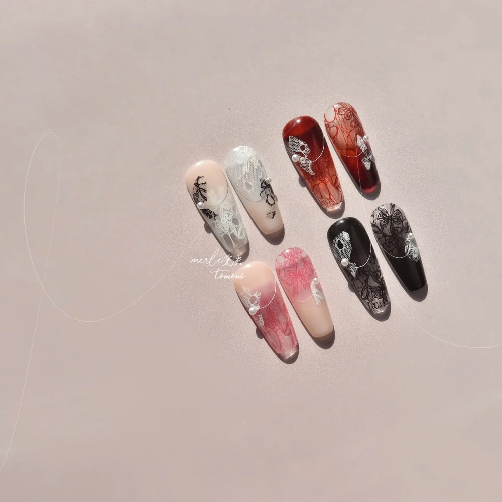 Lace Bowknot Hollow Out Fabric Art Fragmentation Sensation Petal Embossed Hottie Adhesive Nail Art Sticker Chic Manicure Decals (ONLINE ORDER ONLY)