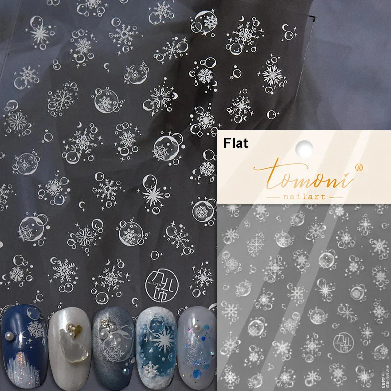 Winter Dreamy Hot Stamping Romantic White Pink Snowflakes Hexagon 3D Self Adhesive Nail Art Stickers Christmas Manicure Decals (ONLINE ORDER ONLY)