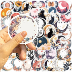 50Pcs Boho Moon Flowers Cartoon Stickers Black Cat Car Guitar Motorcycle Luggage Suitcase DIY Classic Toy Funny Sticker Gift (ONLINE ORDER ONLY)