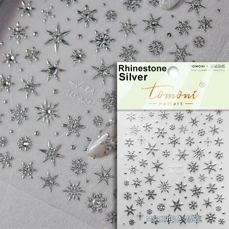 Dressy Embossment Colorful Gradient Snowflakes Laser Silver Christmas Tree Winter Bowknot Santa Nail Art Stickers Manicure Decal (Online Order Only)