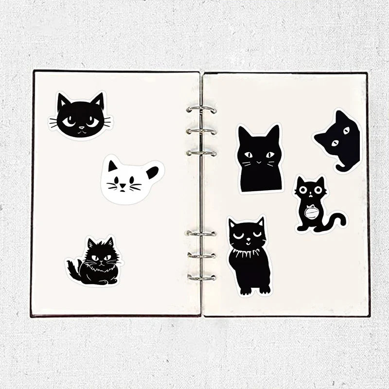 10/30/50PCS Kawaii Black Cat PVC Sticker Aesthetic Children's Decoration Scrapbooking for Kids Korean Stationery School Supplies (ONLINE ORDER ONLY)