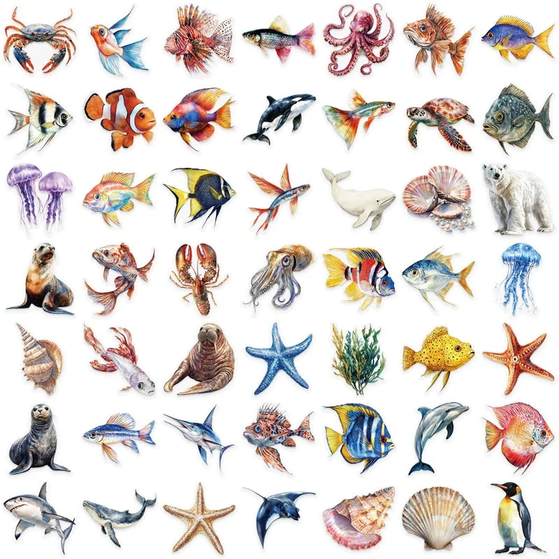 50PCS Cartoon Sea World PET Sticker Aesthetic Decoration Scrapbooking Stationery DIY Hand Accounting Supplies for Kids (ONLINE ORDER ONLY)