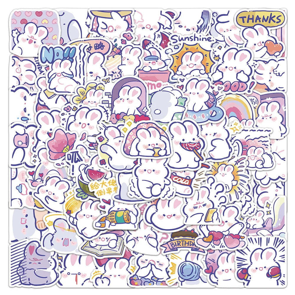 Kawaii Animal Stickers - Cute Rabbit Cartoon Decals for Kids, Fridge, Laptop, Phone, Guitar, Bike (ONLINE ORDER ONLY)