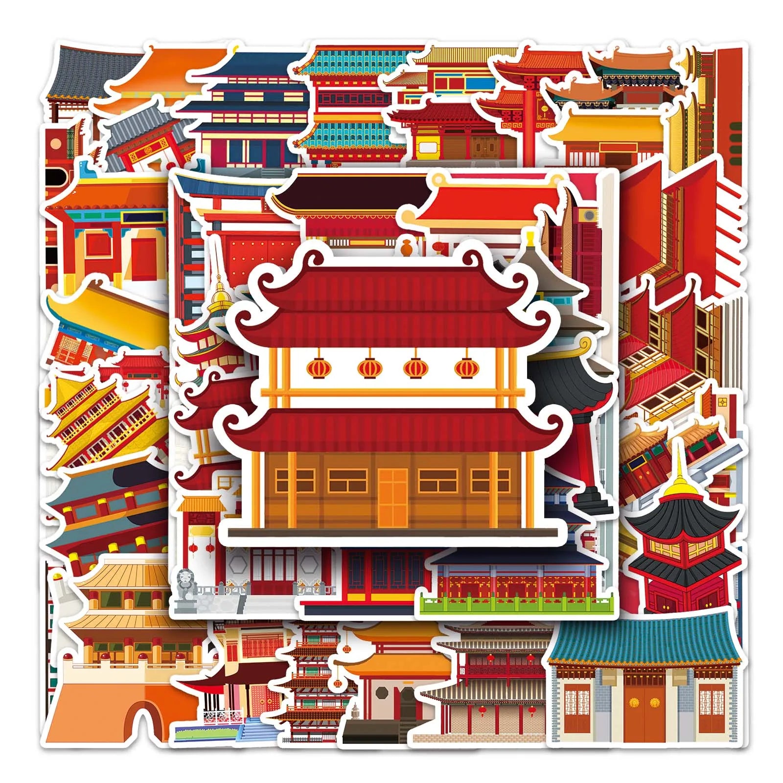 50Pcs Architecture Cartoon Waterproof Vinyl Stickers for Skateboard Snowboard (Online Order Only)