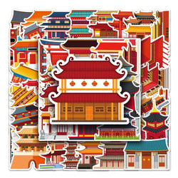 50Pcs Architecture Cartoon Waterproof Vinyl Stickers for Skateboard Snowboard (Online Order Only)