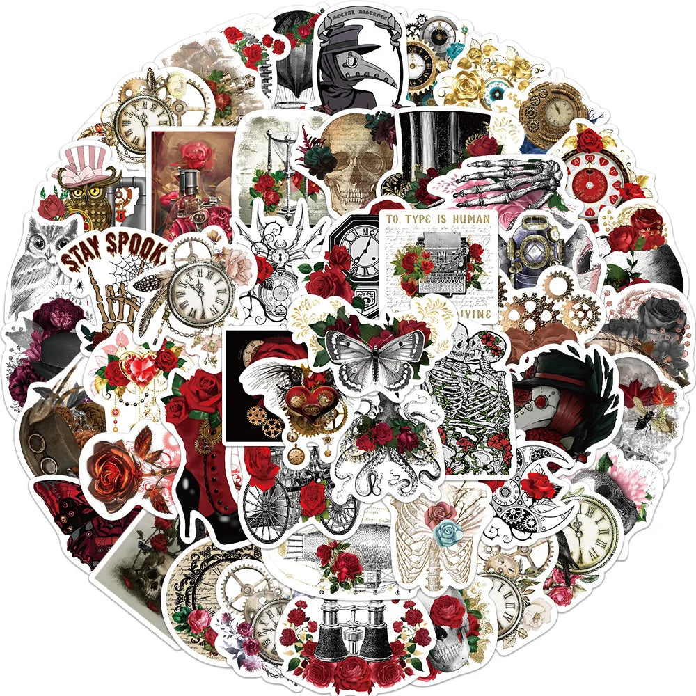 Gothic Punk Rose Skull Stickers Decals for DIY Scrapbook Laptop Bike (ONLINE ORDER ONLY)