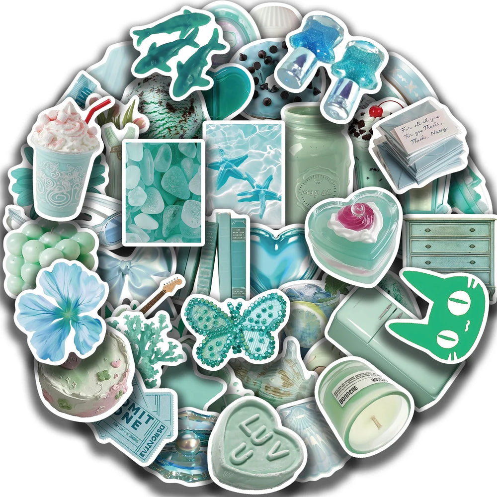 50pcs Mint Mambo Green Ins 3D Cool Stickers Summer DIY Diary Scrapbooking Car Motorcycle Journal Decorative Decals Sticker﻿ (ONLINE ORDER ONLY)