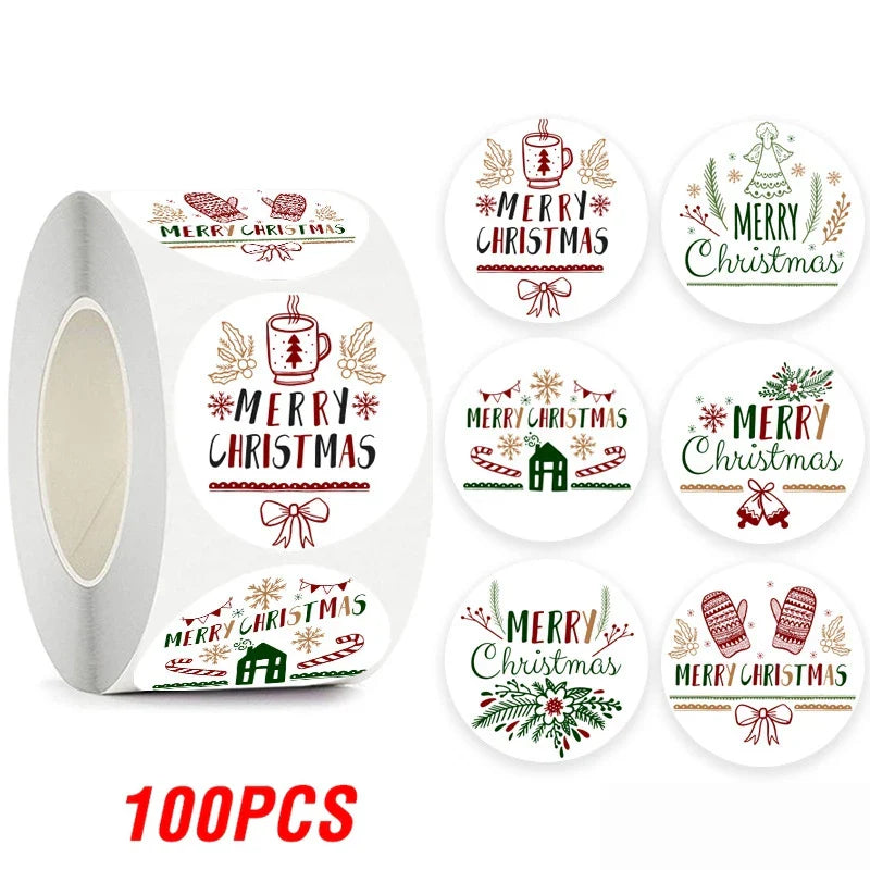 100-500pcs Christmas Theme Seal Labels Stickers For DIY Gift Baking Package Envelope Stationery Decoration 1inch (Online Order Only)