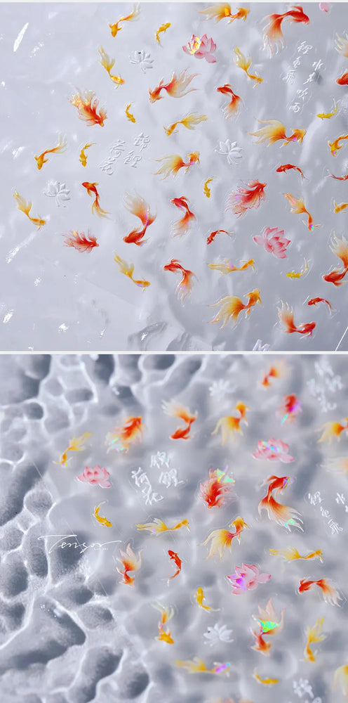 Pink Lotus Flower Red Gold Koi Carp Fish Tail Fancy Carp Self Adhesive Nail Art Decorations Stickers Manicure Decals Wholesale (ONLINE ORDER ONLY)