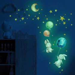 Glow in the Dark Cute Bunny Wall Stickers for Kids Room Decor (ONLINE ORDER ONLY)