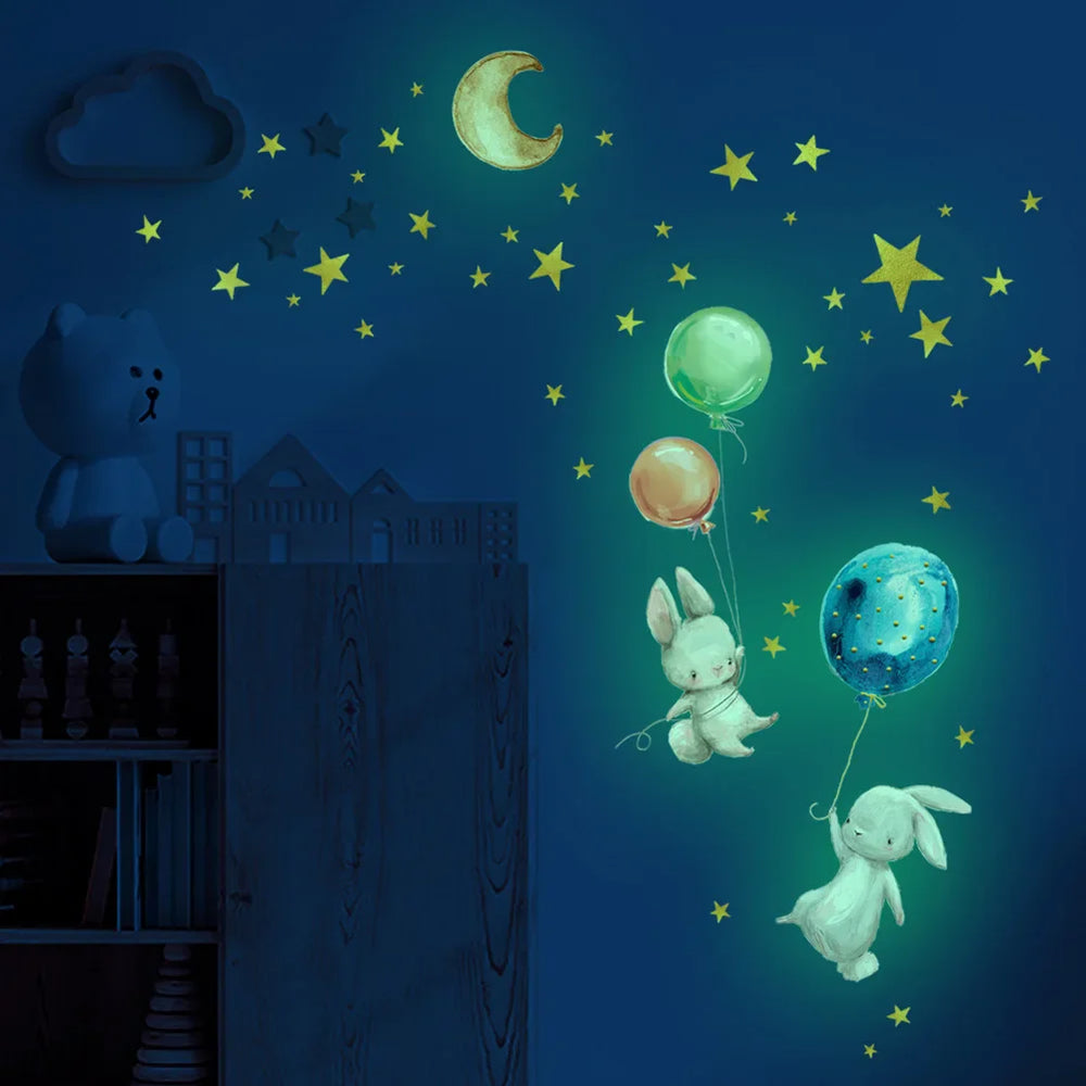Glow in the Dark Cute Bunny Wall Stickers for Kids Room Decor (ONLINE ORDER ONLY)