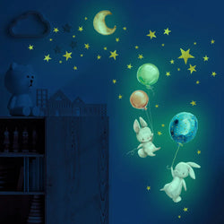 Glow in the Dark Cute Bunny Wall Stickers for Kids Room Decor (ONLINE ORDER ONLY)