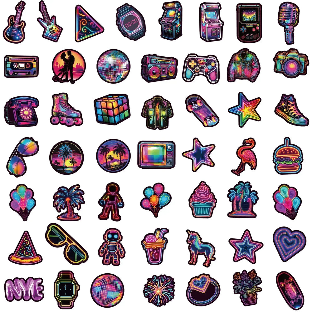 10/50PCS Anime Fashion Neon Light Graffiti Stickers Aesthetic for Laptop Luggage Car Motorcycle Cool Waterproof Decals Sticker (ONLINE ORDER ONLY)