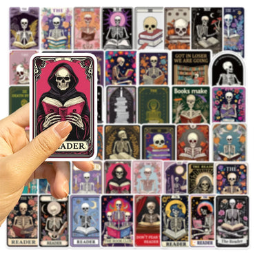 10/50pcs Gothic Dark Romance Skull Reading Book Tarot Card Stickers Kindle DIY Luggage Phone Skateboard Waterproof Cool Sticker (ONLINE ORDER ONLY)