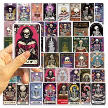 10/50pcs Gothic Dark Romance Skull Reading Book Tarot Card Stickers Kindle DIY Luggage Phone Skateboard Waterproof Cool Sticker (ONLINE ORDER ONLY)