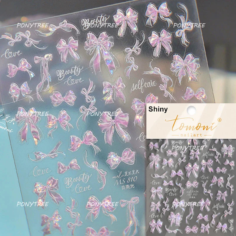 Dreamy Shiny Bowknot Ribbon Lace Delicate Tie Charming 5D Nail Art Decoration Sticker Self Adhesive Manicure Decal DIY Wholesale (ONLINE ORDER ONLY)