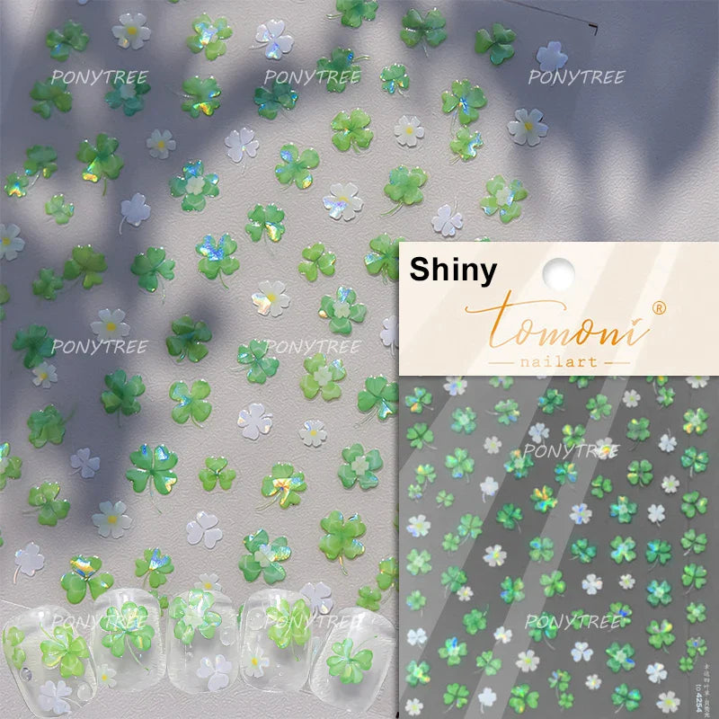 Antique Vigorous Pink Green Bamboo Leaf Robust Plant 5D Soft Relief Adhesive Nail Art Stickers Bouncing Leaves Manicure Decals (ONLINE ORDER ONLY)