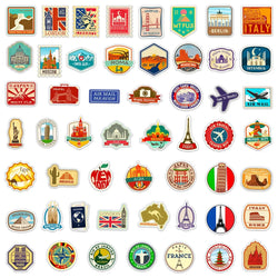 10/25/50pcs Retro World Travel Landmark Suitcase Stamps Sticker Packs (ONLINE ORDER ONLY)