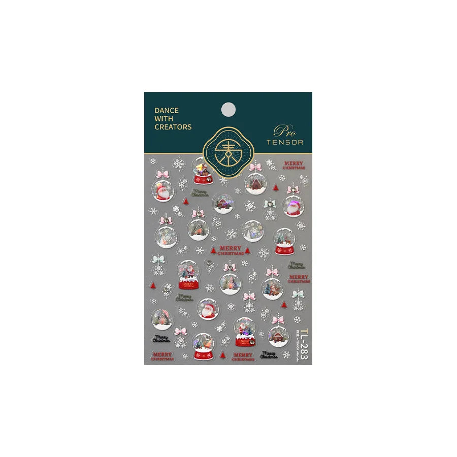 Crystal Ball Santa Claus Snowman Bowknot Red Christmas Tree Bell Socks Self Adhesive Nail Art Stickers Snowflake Manicure Decals (ONLINE ORDER ONLY)