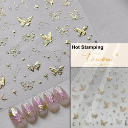 Charming Golden Gradient Shiny Rhinestone Jelly Butterfly Flower Petal Bowknot 3D Self Adhesive Nail Art Sticker Manicure Decals (ONLINE ORDER ONLY)