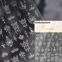 Charming Beautiful Black White Small Butterfly Flower Petal Love Heart Bowknot 5D Self Adhesive Nail Art Sticker Manicure Decals (Online Order Only)