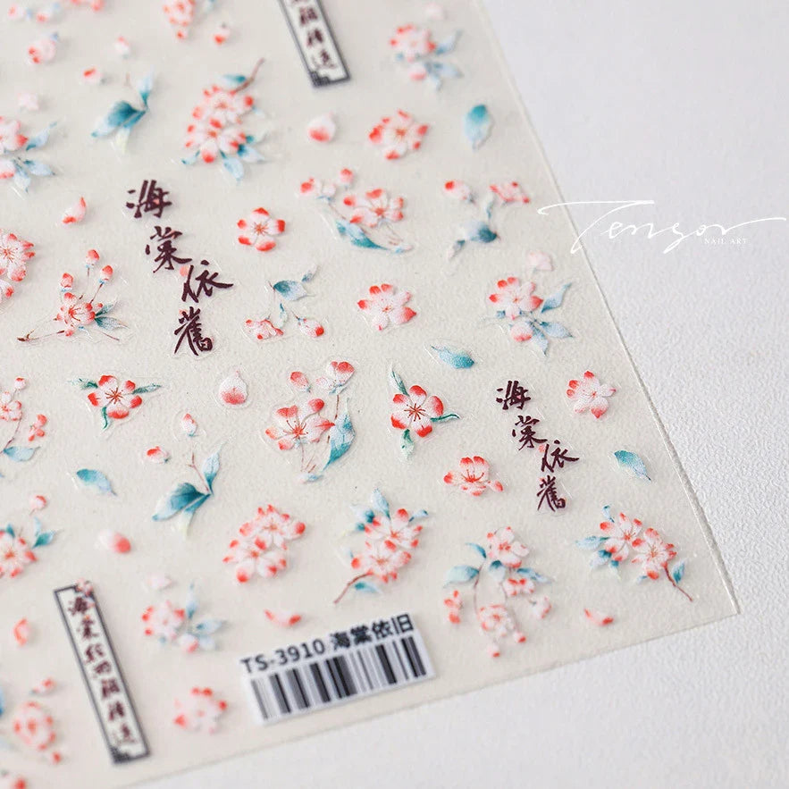 Chic Begonia Flower Miss-grass Pink Gradient Cherry-apple Tree Leaves Peach Blossom Adhesive Nail Art Spring Nail Stickers Decal (ONLINE ORDER ONLY)