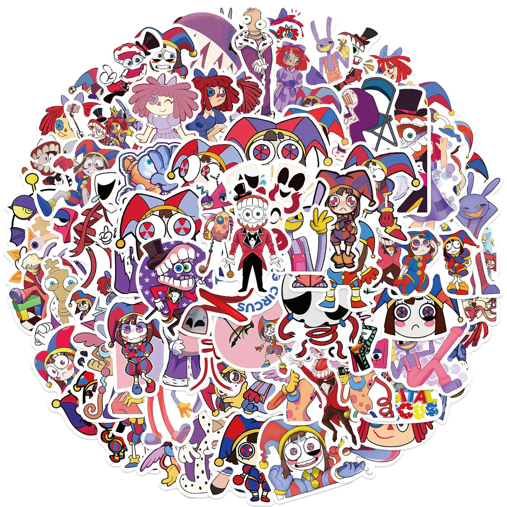 Magic Digital Circus Stickers for Suitcase, Skateboard, Laptop, Luggage, Phone, Car - 10/30/56/100pcs (ONLINE ORDER ONLY)