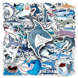 50Pcs Shark Cartoon Waterproof Vinyl Stickers for Skateboard Snowboard (Online Order Only)