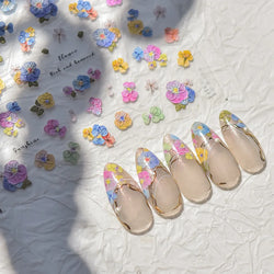 Colorful Embroidery Peony Pearl Full-blown Flower Rhinestone Chinese Luxury Relief Self Adhesive Nail Art Sticker Manicure Decal (Online Order Only)