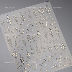 Romantic Purple Star Moon Butterfly Bowknot Retro Water Drop Gem Starburst Adhesive Nail Art Stickers Starlight Manicure Decals (ONLINE ORDER ONLY)