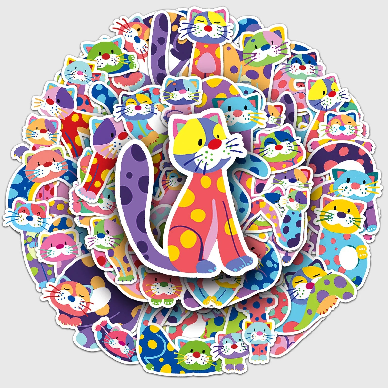 Colorful Polka Dot Cat Stickers for Phone Laptop Luggage Skateboard Decals Gift (Online Order Only)