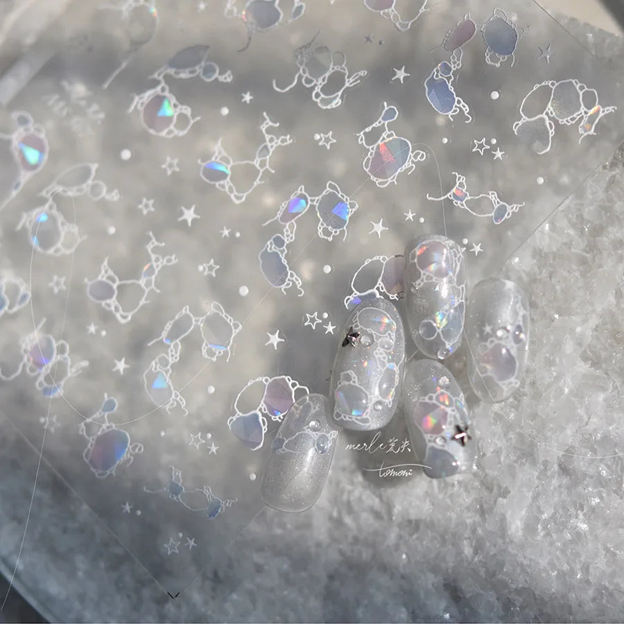 Summer Beach Ocean Water Ripples Flash Star Shell Starfish Conch Seasnail Soft Relief Decoration Nail Art Sticker Manicure Decal (ONLINE ORDER ONLY)