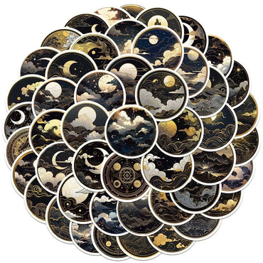 10/50Pcs Cool Dark Golden Sun Moon Graffiti Stickers Aesthetic Cartoon Art Decals Car Laptop Luggage Phone Waterproof Sticker (ONLINE ORDER ONLY)
