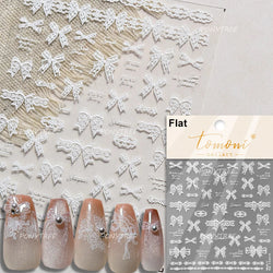 Retro White Lace Bandage Line Bowknot Irregular Fabric Cording Square Calligraphy Adhesive Nail Art Sticker 3D Manicure Decals (ONLINE ORDER ONLY)