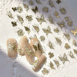 Charming Golden Gradient Shiny Rhinestone Jelly Butterfly Flower Petal Bowknot 3D Self Adhesive Nail Art Sticker Manicure Decals (ONLINE ORDER ONLY)