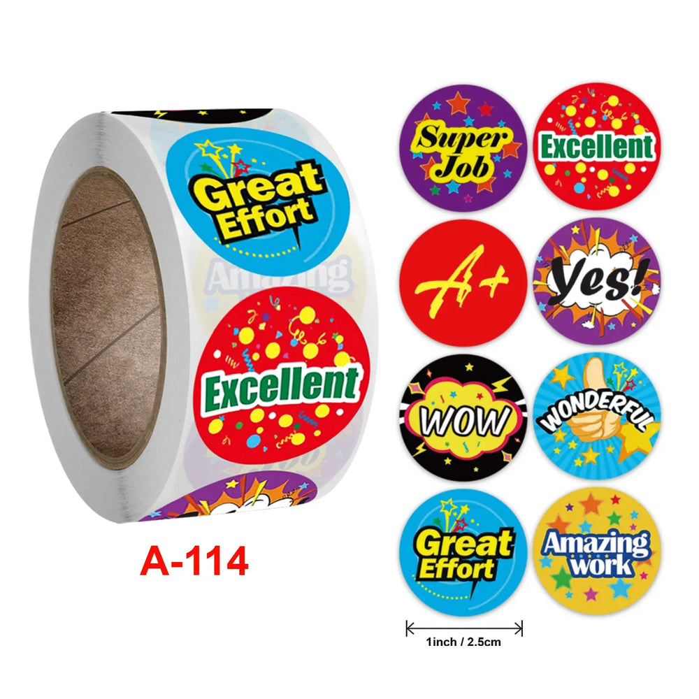 500 Pcs/Roll English Cartoon Animal Stickers Teacher Reward Students Stickers Self-adhesive Stationery Stickers (Online Order Only)