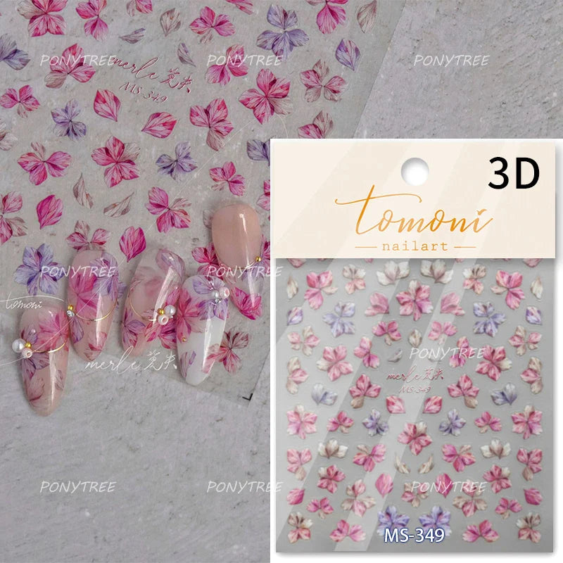 Chic Begonia Flower Miss-grass Pink Gradient Cherry-apple Tree Leaves Peach Blossom Adhesive Nail Art Spring Nail Stickers Decal (ONLINE ORDER ONLY)