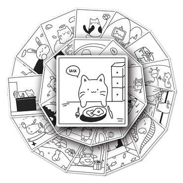 10/30/50PCS Simple Animals Cat Stickers Black White Cartoon Decals DIY Laptop Scrapbook Phone Suitcase Cute Kids Sticker Toys (ONLINE ORDER ONLY)