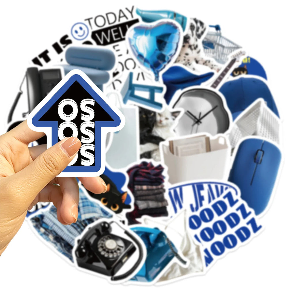 30Pcs Blue Time Cartoon Aesthetic Stickers Cute Decal For Computer Laptop Phone Luggage Graffiti Sticker Toy (ONLINE ORDER ONLY)