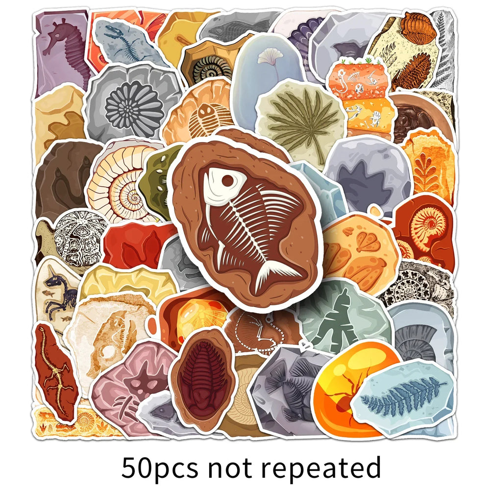 50Pcs Cartoon Fossil Graffiti Stickers for Helmet, Wall, DIY Decor (Online Order Only)
