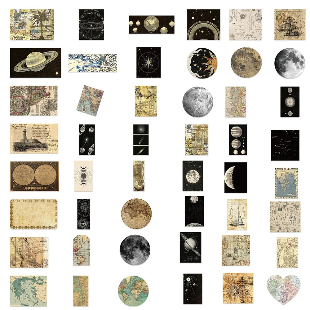 10/30/50PCS Vintage Planet World Map Sticker Graffiti PVC Waterproof Toys Suitcase Scrapbook Fridge Guitar Cup Phone Decals Gift (Online Order Only)