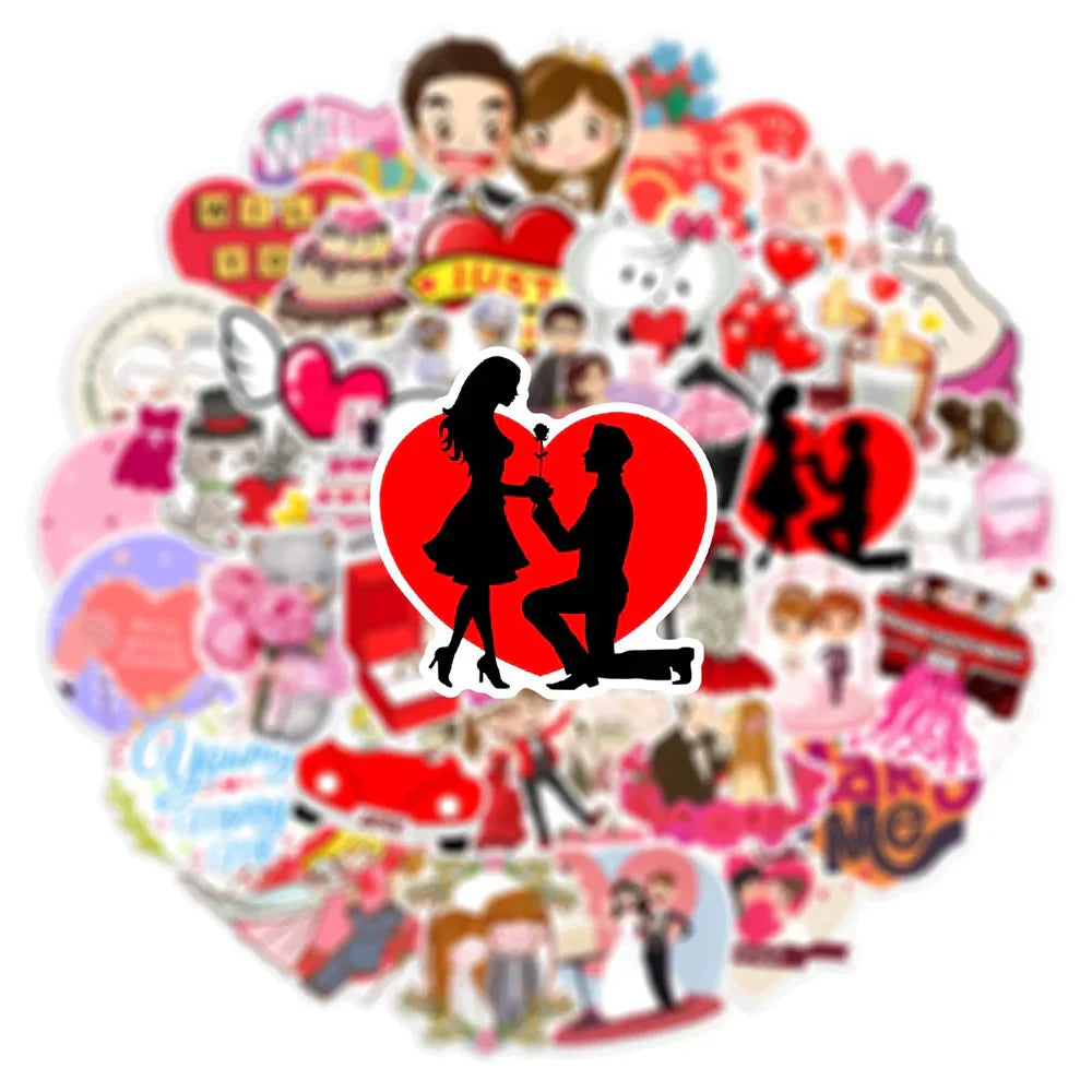 Wedding Proposal Cartoon Stickers for Laptop, Luggage, Skateboard - 10/30/50PCS (ONLINE ORDER ONLY)