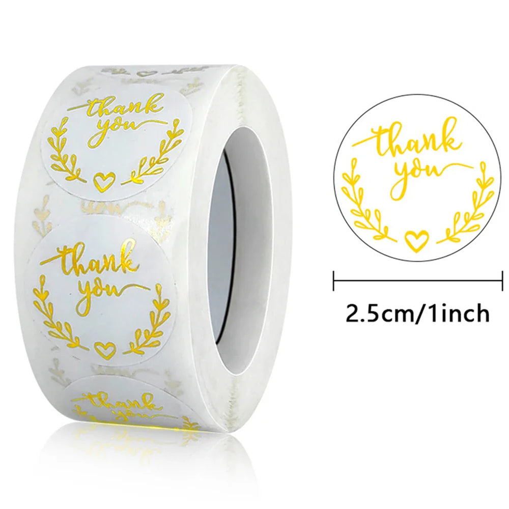 500pcs/roll Flowers Thank You Sticker Labels Round Reward Stickers Wedding Party Decor Envelope Seals Stickers Stationery (Online Order Only)