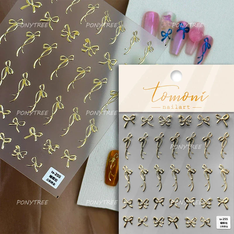 Pink Blue Purple Lovely Line Bowknot Lace Arc Curve Romantic Delicate Cording Embossed Adhesive Nail Art Sticker Manicure Decal (ONLINE ORDER ONLY)